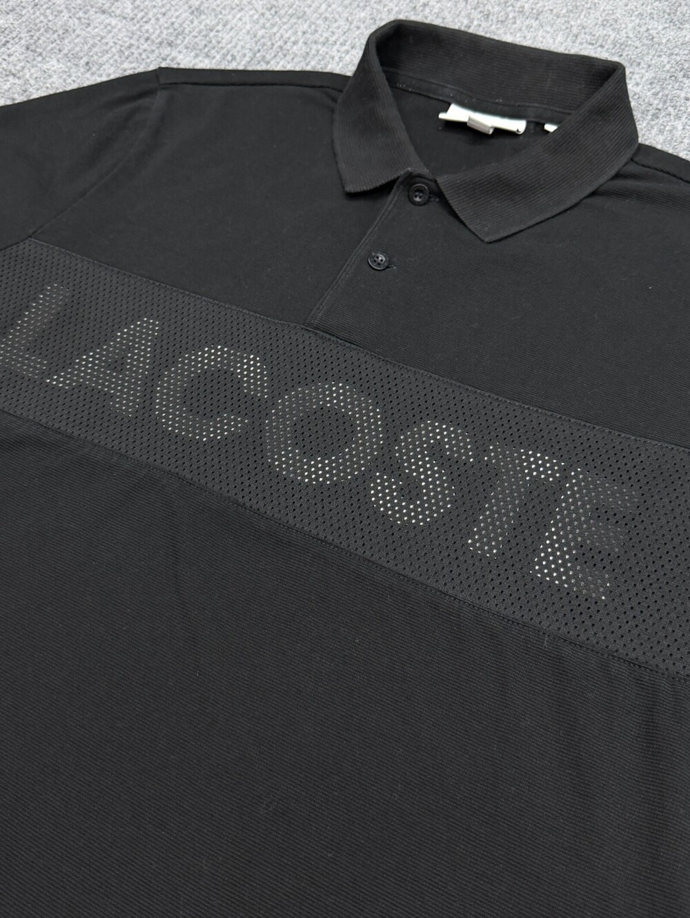 Lacoste Sport Polo Shirt Mens FR 5 US Large Black Mesh Chest Spellout Croc Logo
